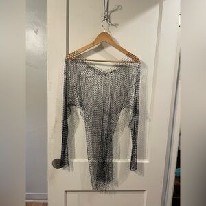 Silver Mesh Long Sleeve Top